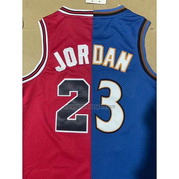 Camiseta Chicago Bulls Washington Wizards Michael Jordan NO 23 Split Azul Rojo